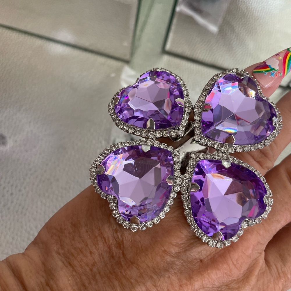 Source Unknown Purple Heart Crystal Cluster Ring